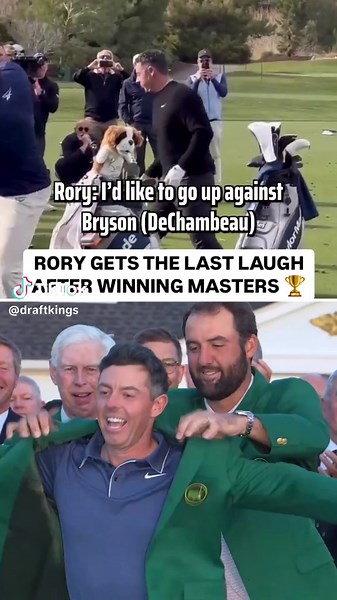 DraftKings (@draftkings) - Rory McIlroy joked about wanting a chance at revenge against Bryson DeChambeau in December 2024 after losing to him at the U.S. Open… Fast forward to April 2025 and Rory got his revenge at The Masters 🏆 (🎥: livgolf_league / X) #golf #golftiktok #rorymcilroy #rory #brysondechambeau #themasters #masters #golfing #golftok