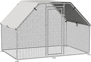 PawHut Large Chicken Coop Metal Chicken Run with Waterproof and Anti-UV Cover, Flat Shaped Walk-in Fence Cage Hen House for Outdoor and Yard Farm Use, 1.26" Tube Diameter, 9' x 6' x 6.5'