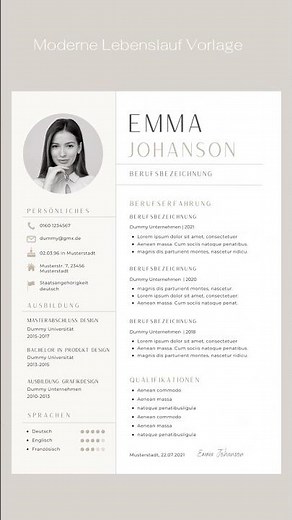 Moderne Lebenslauf Vorlagen Bewerbung kreativ Muster Word Canva Schüler Layout Anschreiben Deckblatt