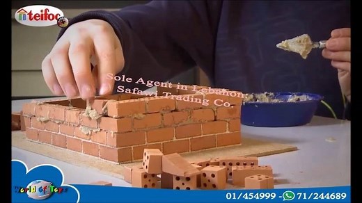 Teifoc Construction Toys (bricks) - Made in Germany Sole agent in Lebanon World Of Toys - Safawi Trading Build a small castle with real bricks and cement with this great kit from Teifoc. As an alternative, instructions are included to build a pen holder. Teifoc building kits contain real miniature bricks and a soluble cement mix. Just as in real brick laying, you first mix the cement and then apply it to the bricks using the enclosed mini trowel. Kids can either follow the plans provide with the