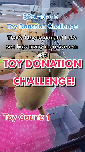 Toy donation challenge at the arcade. These are just a few of the toys we will be donating this year! #arcade #toydrive #clawmachine #cranegame #cranegameaddict #clawmachinewin #arcadejackpot #arcadefriends #clawmachinehack #round1arcade #clawboss #arcadeboss