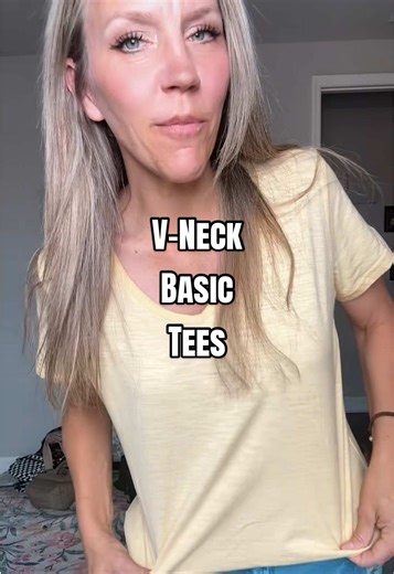 Basic tees that you will stay comfy and cool in all spring and summer. #cottontshirt #vneck #basictee #springfashion #womensshirt