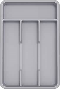 Lifewit Silverware Drawer Organizer Tray, Plastic Cutlery Storage for Kitchen, Flatware and Utensil Holder Divider for Spoons Forks Knives Tableware, 9.5 x 13.4", 5 Slots, Gray