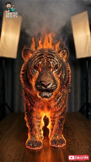 10,000 Matchsticks Tiger Burns in Seconds 🔥 Satisfying Fire Art #Shorts