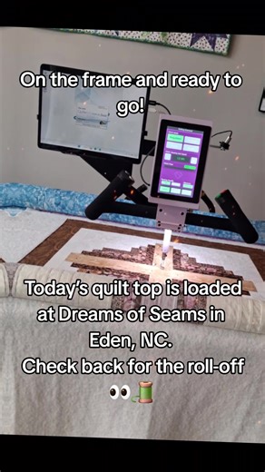 On the frame and ready to go! Today’s quilt top is loaded at Dreams of Seams in Eden, NC. Check back for the roll-off 👀🧵 #quilting #quiltersoftiktok #Nolting #fyp #NorthCarolina @Nolting