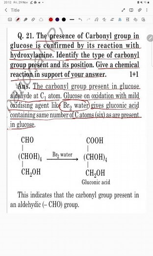 The presence of Carbonyl group in glucose is confirmed by its reaction withhydroxylamine. Identify