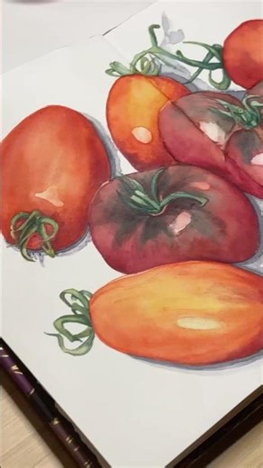 Watercolor Tomatoes Still Life 🍅 #watercolorpainting #paintingprocess #gardenart