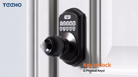 TEEHO TE003 Keyless Entry Keypad Door Lock with Handle, Electronic Digital Smart Locks for Front Door, Smart Door Knob with Code for Bedroom, Auto Lock, Passage Mode, Easy to Install, Matte Black