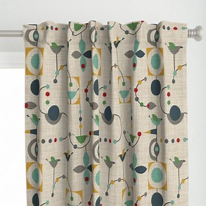 Mid Century Modern Curtain Panel - Retro Geometric Nursery Rocket Custom Curtain Panel - Birdland in Green by Virginiao - - Etsy