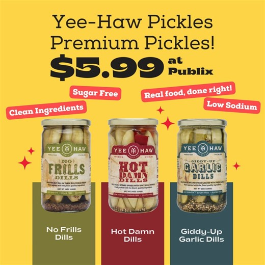 Calling all pickle enthusiasts and snack lovers! #ad Get ready to add a new favorite to your grocery list because Yee-Haw Pickles have officially arrived at your local Publix! Made with premium ingredients and that signature Yee-Haw crunch, these pickles are perfect for any occasion. At only $5.99 a jar, they’re priced right for your next cookout, tailgate, or porch snackin’ session. Grab a jar (or two!) today and taste the Yee-Haw difference! | I Heart Publix