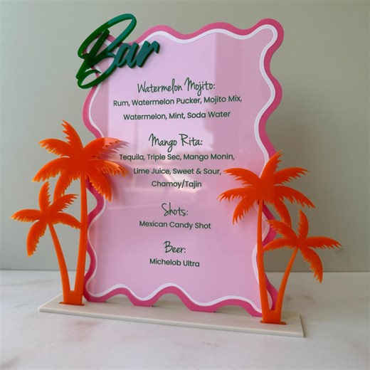Colorful Palm Tree Acrylic Bar Sign: Cocktails Menu Sign for Wedding, Sangeet, Events - Etsy