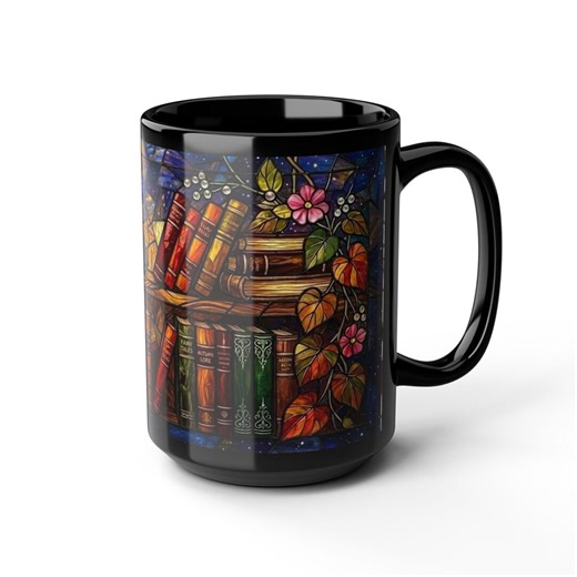 Stained Glass Bookshelf Coffee Mug, Dark Academia Book Lover Gift Bookish Library Art Mug Gothic Bibliophile Literary Gift Black Ceramic Cup - Etsy
