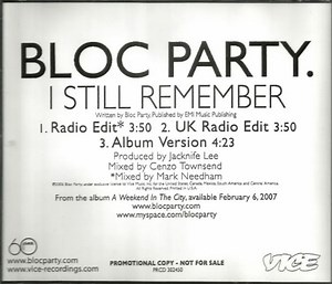 Bloc Party – I Still Remember (2006, CD)