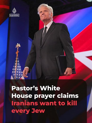 Evangelical pastor Franklin Graham referenced Iran and Jewish communities during a White House prayer, including a claim that Iranians seek the destruction of Jews worldwide. . He also said Trump had been chosen by God to lead the war on Iran. . The prayer drew criticism from online commentators.