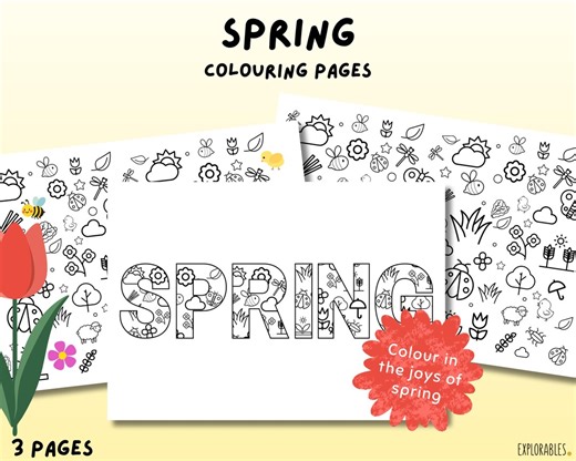 Spring Themed Colouring Pages With Cute Pictures Including Weather Chicks Ladybirds Ladybugs Bees Dragonflies Trees Teach the Seasons - Etsy UK