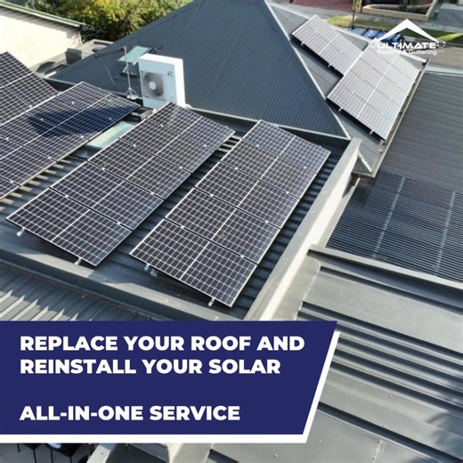 Upgrade to a COLORBOND® roof now without losing your existing solar system⚡ We can take care of the entire process for you. No hassle, just a brand new roof and the same great solar efficiency. We'll remove your panels and old roof, re-roof with new material, and reinstall the solar panels after the roofing is done. Already have a reputable quote? We'll beat it by 10%. Get in touch with us today! | Ultimate Roofing & Guttering Adelaide