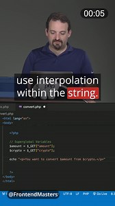 Using PHP’s $_GET to Extract URL Parameters 🐘 Join Maximiliano Firtman and get a quick introduction to PHP basics, including syntax, variables, loops, and functions. Work with forms, build APIs, and connect to an SQLite database to craft dynamic, data-driven web applications! https://frontendmasters.com/courses/php/?utm_source=social&utm_medium=facebook&utm_campaign=superglobalvars #WebDev #Programming #Coding #LearnToCode #PHP | Frontend Masters