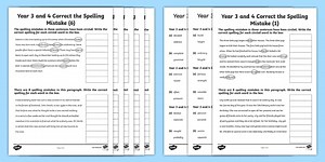 Year 3 and 4 Correct the Spelling Mistakes Worksheet Pack
