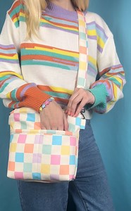 1.5K views · 32 reactions | Free sewing pattern alert! 瑱 From the materials to the construction, marketing teammate Anna shows you how to make a crossbody bag from start to finish, using a cheery checked riveroakstudio design. >> https://bit.ly/3Uax4F8 | Spoonflower | Facebook