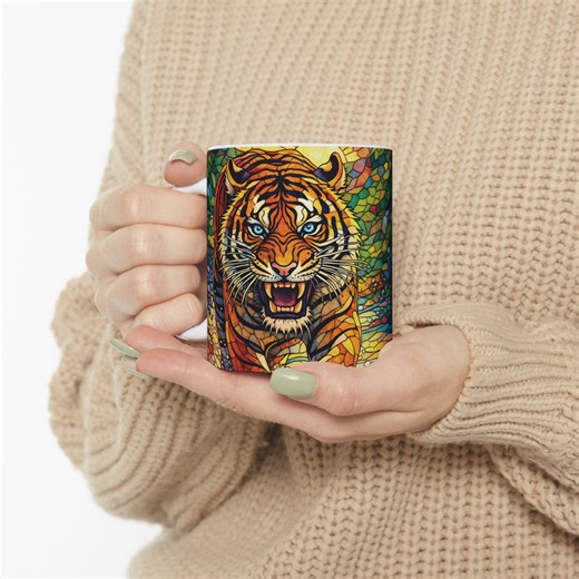 Tiger Mug | Stained Glass Style Coffee Cup | Bold Animal Art Drinkware - Etsy