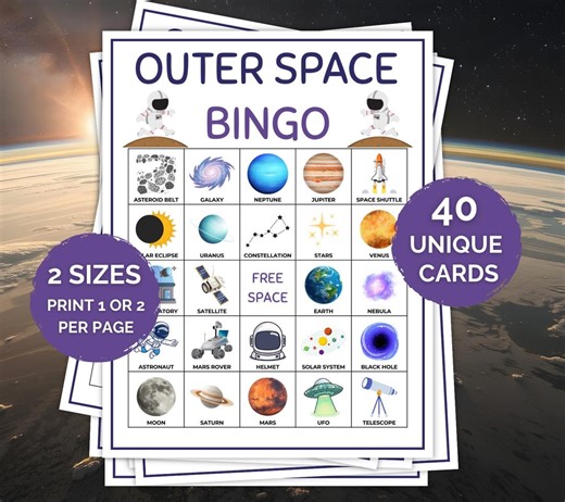 40 Outer Space Bingo Printable, Astronomy Bingo, Solar System Bingo, Classroom Party Game, Space Bingo Printable, Space Game, Space Activity - Etsy
