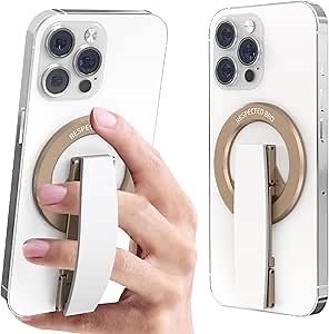 RESPECTED-BRO-Magnetic-Phone-Grip-Stand, Magnetic Phone Ring Holder Kickstand with Silicone Finger Strap, Compatibility for iPhone 17/16/15/14/13/12, Android, and More (White)