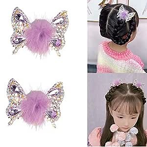 2PCS Flying Butterfly Hairpin, 2023 New Moving Flying Butterfly Shiny Hair Clips Barrettes Elegant Metal Side Clip for Women Girls, Butterfly Rhinestone Hair Clips with Moving Wings(Purple)