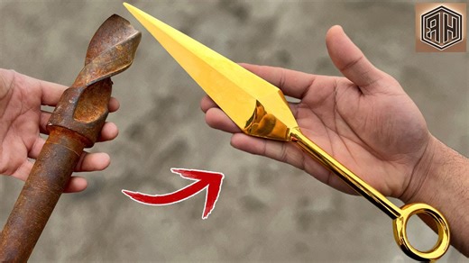 Forging a Rusted Drill Bit into a 24K GOLD Plated Kunai