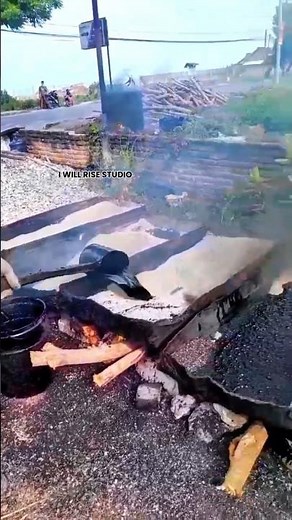 Traditional Asphalt Heating Process for Road Repair | Manual Bitumen Melting