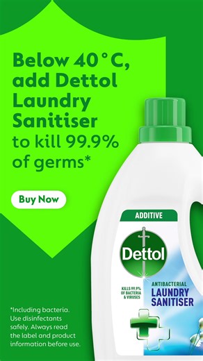 20 reactions | Below 40°C add Dettol Laundry Sanitiser to kill 99.9% of germs *Including bacteria. Use disinfectants safely. Always read the label and product information before use | Dettol UK | Facebook