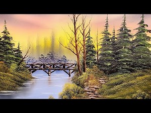 Bob Ross Footbridge Painting Version by CRI Bram - Easy Painting with lots of trees and a bridge