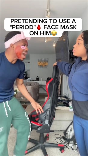 Pretending to use period 🩸 face mask on him😂 #fyp #prank #funny #funnyvideos #couples #explorepage | Let's Get Entertained