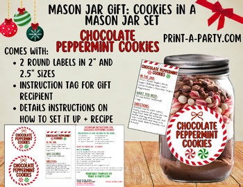 Chocolate Peppermint Cookies Mason Jar Gift Kit | Printable Labels & Tags