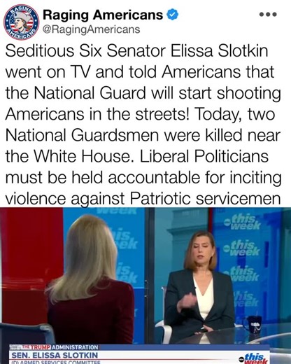 Raging Americans on Instagram: "Rest in Peace to the BRAVE AND PATRIOTIC National Guardsmen who were gunned down and killed today in Washington DC. The shooter(s) should be charged with treason and sentenced to death. Democrat Politicians who incited this violence against both our National Guardsmen and Charlie Kirk should be investigated too and face criminal penalties. I’m sick to my stomach. No American service member should EVER die while serving in their own country."