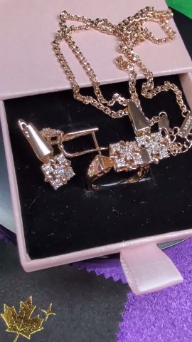 Rose Gold Plated Jewelry Set Ring Earrings Pendant Diamond Sparkle Brass Gift Women - Etsy