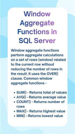 Window Aggregate Functions in SQL Server #shorts #sqlserver #dataanalytics