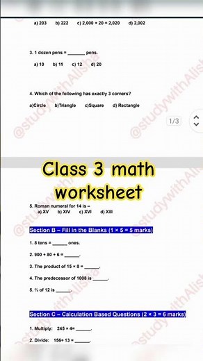 Class 3rd Math/ Math worksheet/Grade 3/Mathematics