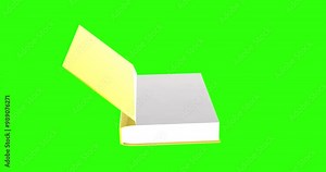 3d book opening animation ,3D yellow hard cover book with white paper animation On Green-screen background.