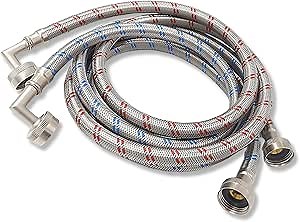 2Pack Washing Machine Hoses - 4ft & 6ft, Blue & Red, Stainless Steel, 90 Degree Elbows, 3/4-Inch Female Hose Thread, Easy Installation, Residential & Commercial Use
