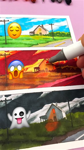 I’m drawing the same landscape with 3 different moods ✍️ #beautiful #howtodraw #arttutorial #tutorial #DrawingTutorial #drawing #artroom #landscape #drawingchallenge #atmostphere #moods | Art Room