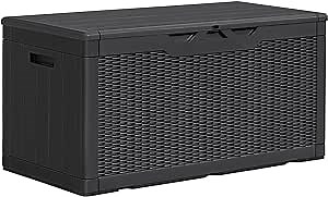 Greesum Outdoor Storage Box 100 Gallon Storage Bin with Lid for Patio Furniture, Garden Tools, Pool Supplies, Lockable, Waterproof and UV Resistant, Black