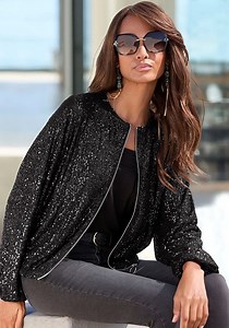Black Sequin Bomber Jacket X48388
