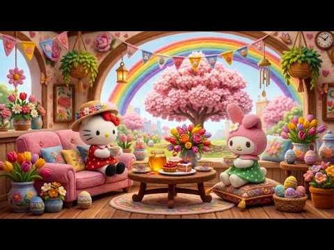 Hello Kitty 🌸 Cozy Spring Tea Time 🌸 Soft Lofi Beats for Relax, Work & Calm Minds
