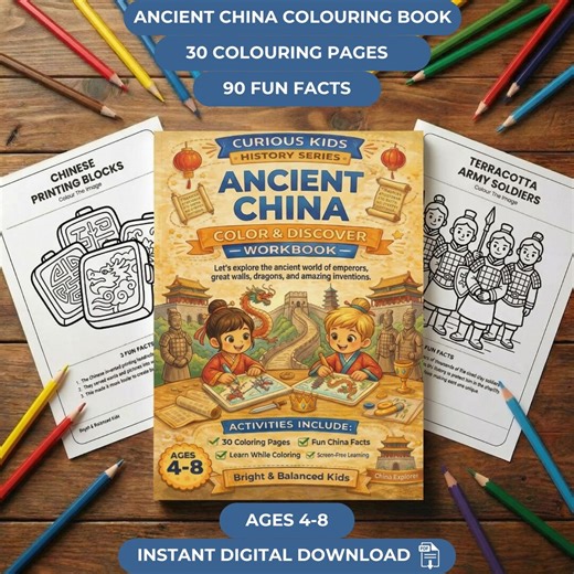 Ancient China Coloring Book for Kids Ages 4-8 | History, Dragons, Emperors (digital Download) - Etsy