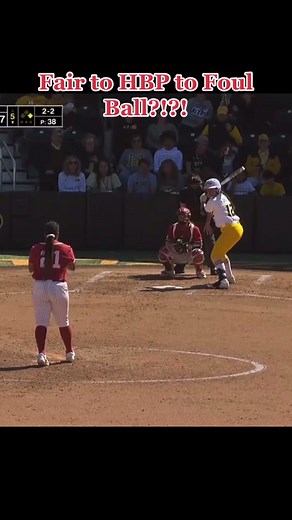 Fair ball off the knob rulled hit by pitch, then changed to foul ball. #mizzousoftball #alabamasoftball #secsoftball #ncaasoftball #umpire #softball