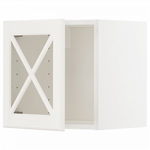METOD wall cabinet w glass door/crossbar., white/Bodbyn off-white, 40x40 cm  - IKEA Norway
