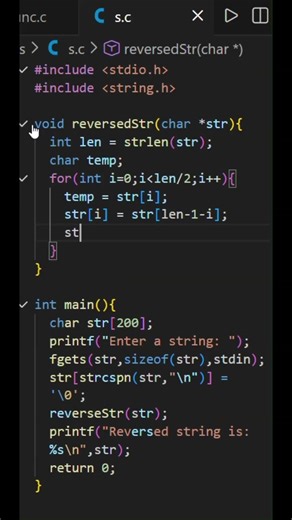 reverse string program in c language | #c #coding #strings