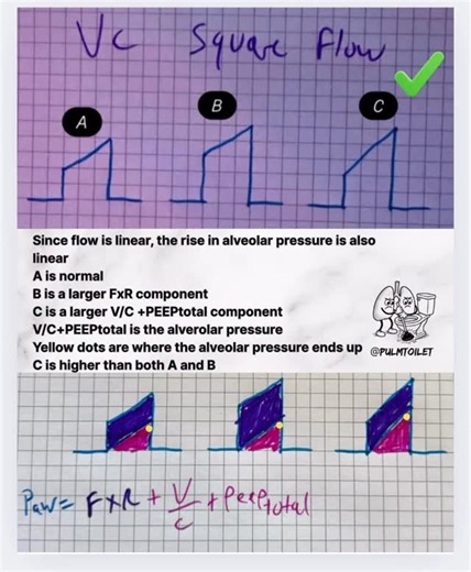 Nick Pulm Crit | 💨 Vent Nerd🫁 Remember the Equation of Motion: 👉 Paw = Flow × Resistance + Volume/Compliance + PEEPtotal ⚡️In square (constant) flow,... | Instagram