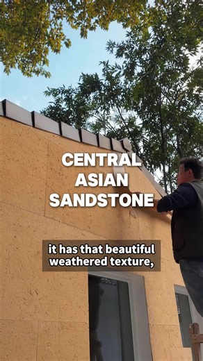 The golden sunset glow brings out the incredible texture of this Central Asian Sandstone. #softstone #weatheredtexture #commercialdesign #vacationvibe #wallart
