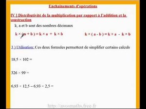 5eme cours de maths sur les calculs utilisant la distributivité